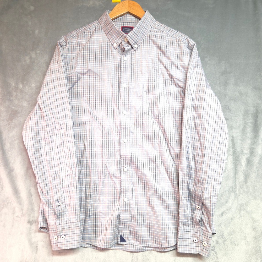 UNTUCKit Button Down Shirt Mens XL Blue Plaid Slim Fit Wrinkle Free Cotton